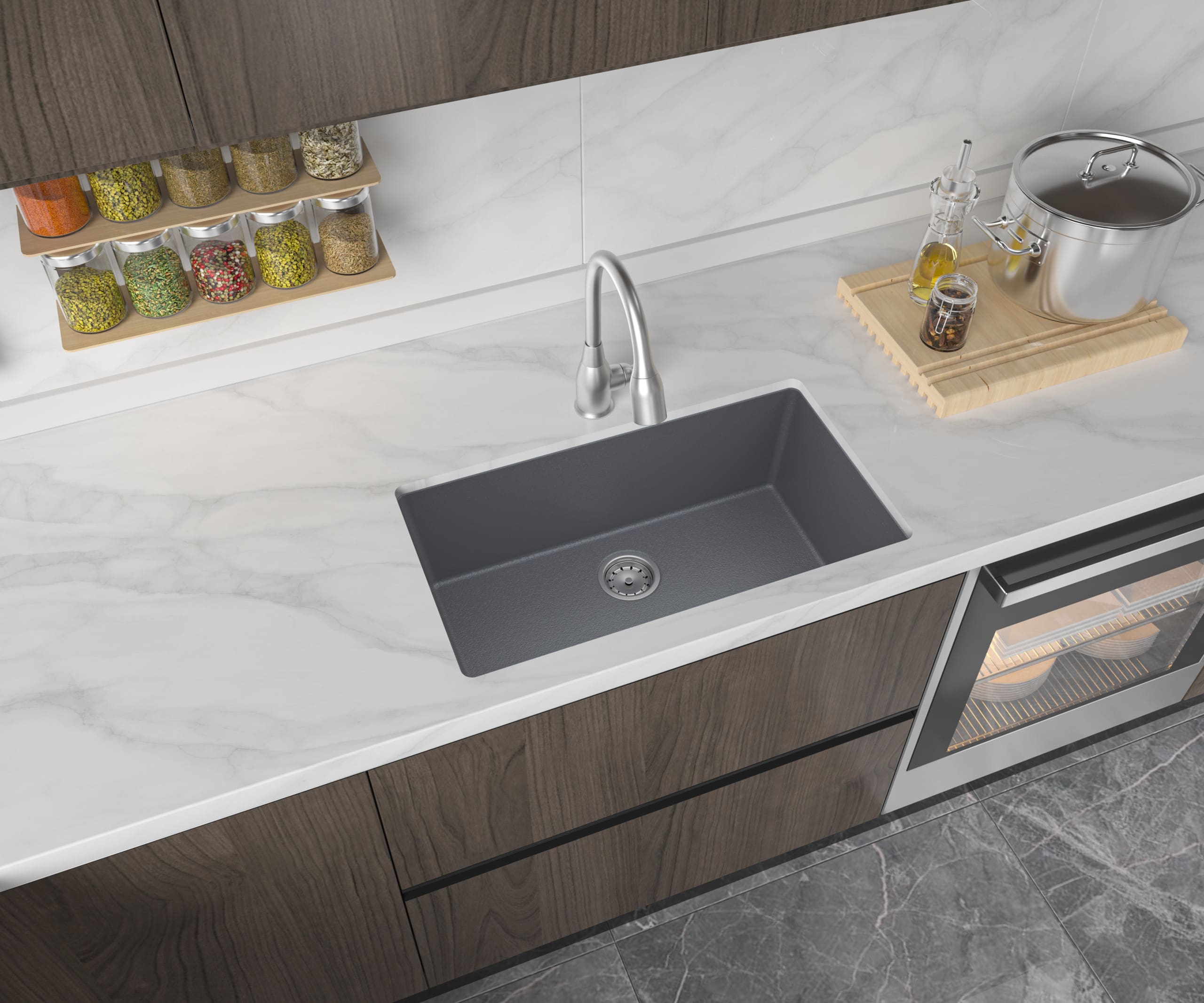 granite composite undermount kitchen sink 1.5 bowl black